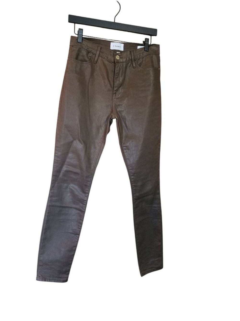 Frame Denim Le High Skinny Cropped Jeans Military Coated Army Green 27 X 28
